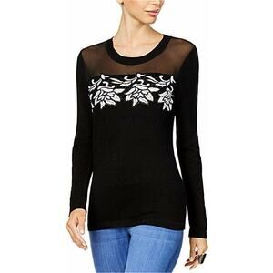 Thalia Sodi Women's Black Floral Embroidered "Salvador" Detail Sweater, Medium